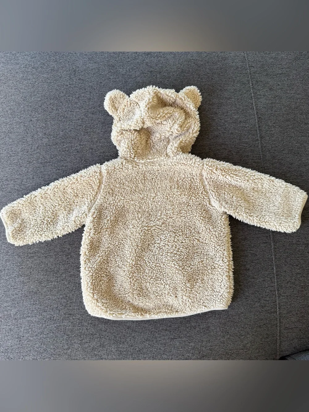 H&M Neutral Cream Beige Sherpa Baby Jacket Fleece Teddy Bear Ears Baby Boy 9M
